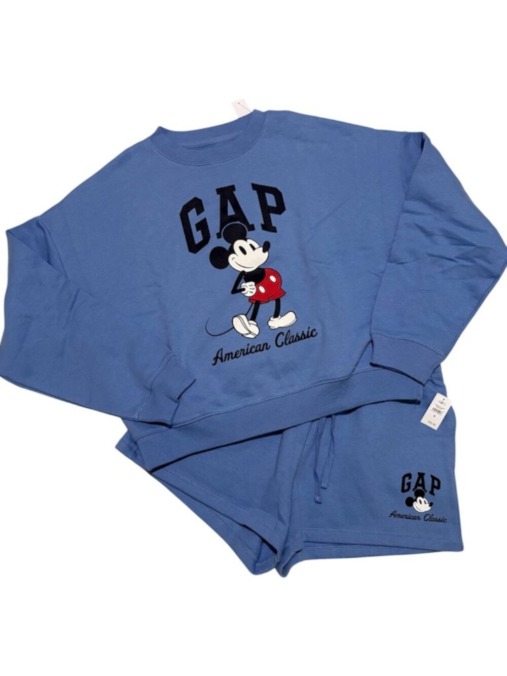 GAP x Disney Mickey Mouse Relaxed Logo Sweatshirt & Shorts Set Women's S Blue